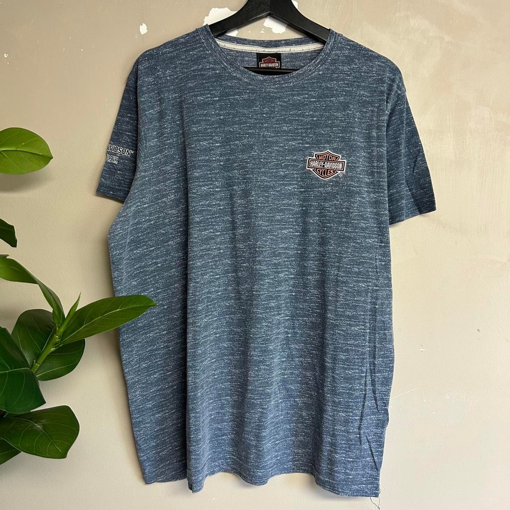 Vintage Harley Davidson Emblem Patch Shirt Mens XL Blue St Thomas USVI Biker Tee